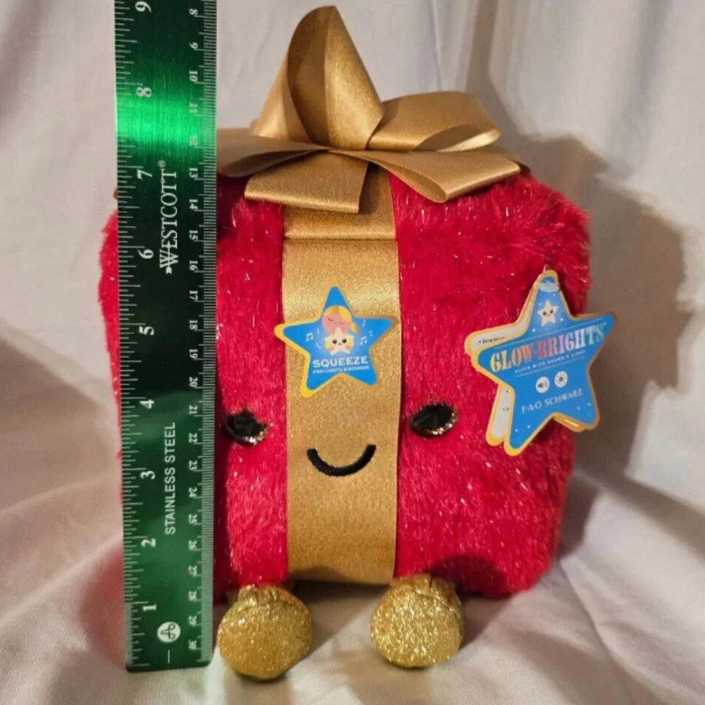 Red and Gold Plush Gift Box glow bright FAO Schwartz